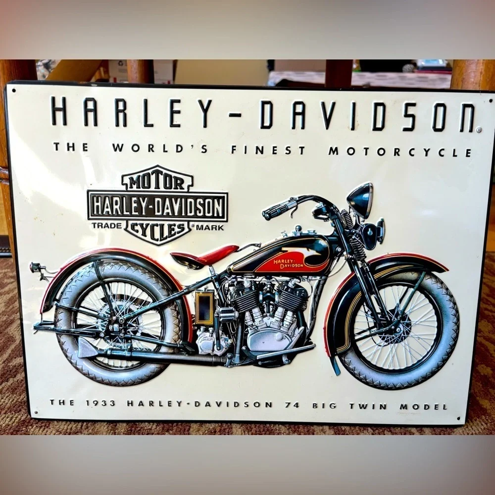 Harley Davidson Motorcycles 1933 74 Big Twin Tin Sign 17” x 12.5